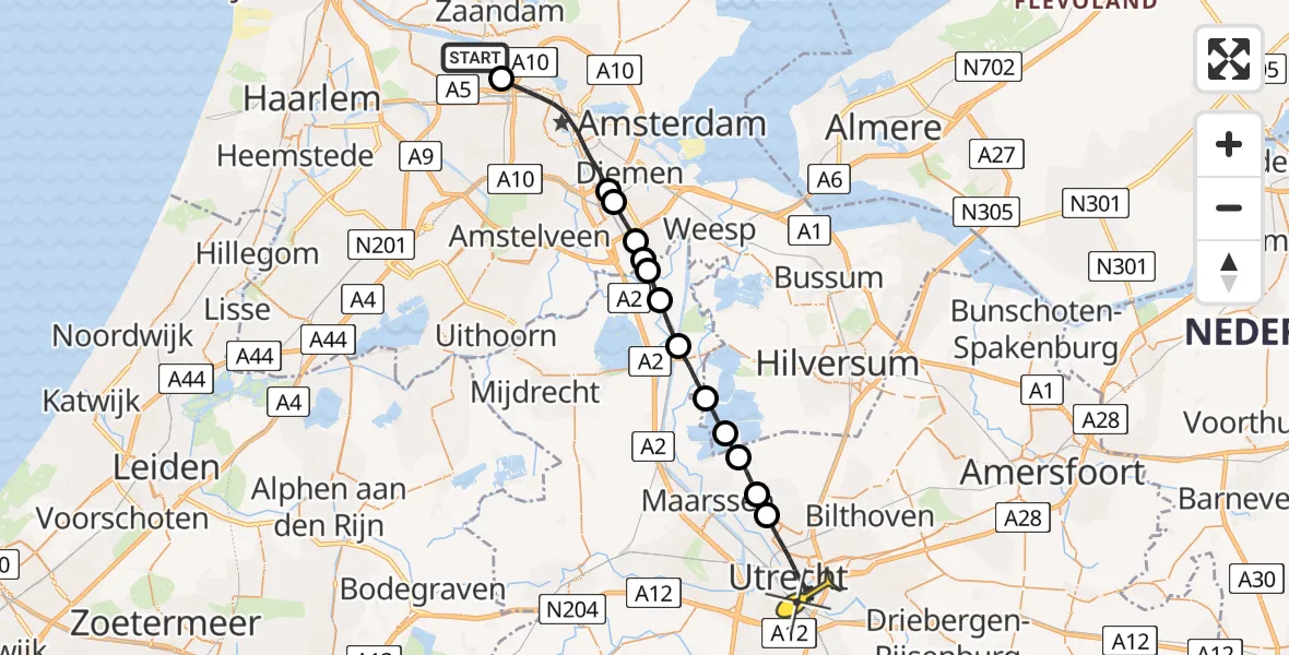 Routekaart van de vlucht: Lifeliner 1 naar Utrecht, Westhaven