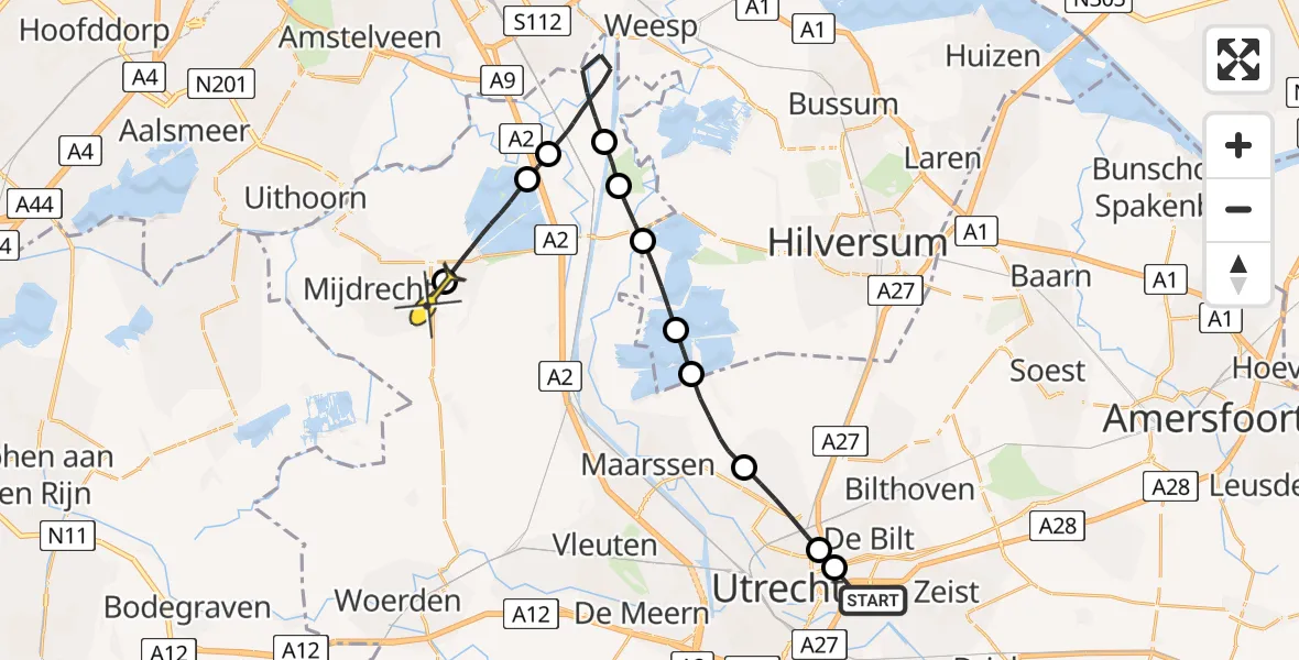 Routekaart van de vlucht: Lifeliner 1 naar Wilnis, Hoofddijk