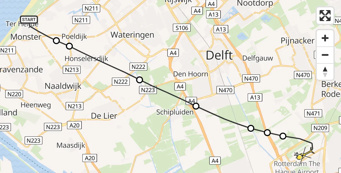Routekaart van de vlucht: Lifeliner 2 naar Rotterdam The Hague Airport, Molenweg