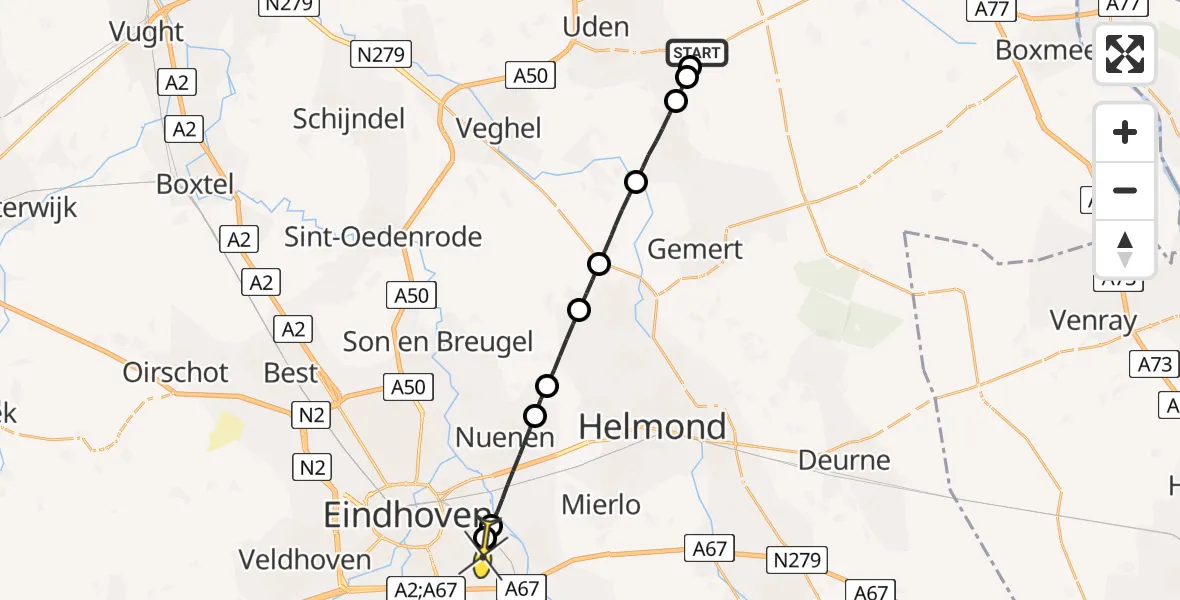 Routekaart van de vlucht: Lifeliner 3 naar Geldrop, Oosterheidestraat