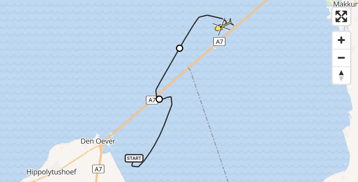Routekaart van de vlucht: Kustwachthelikopter naar Harlingen