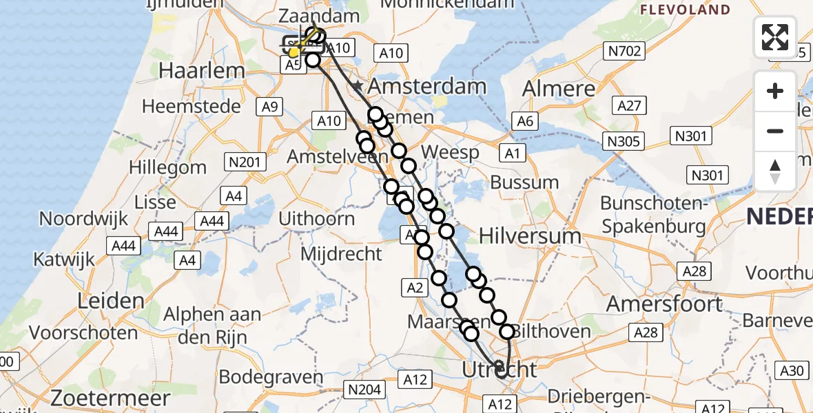 Routekaart van de vlucht: Lifeliner 1 naar Amsterdam Heliport, Corsicaweg