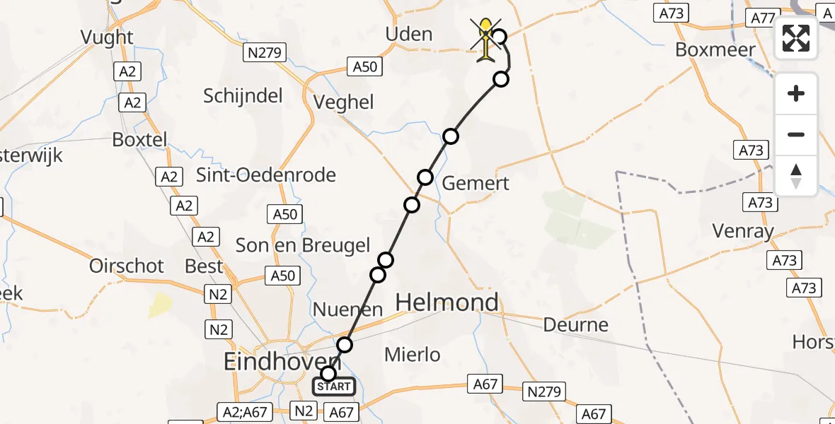 Routekaart van de vlucht: Lifeliner 3 naar Vliegbasis Volkel, Kanaaldijk-Zuid