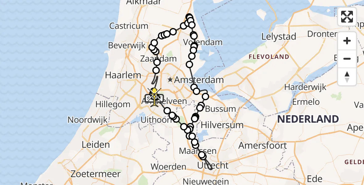Vluchtroute Politiehelikopter van Schiphol naar Schiphol