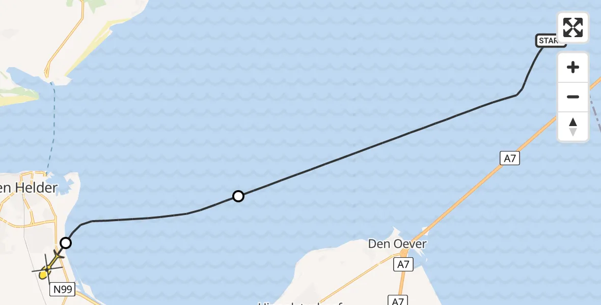 Routekaart van de vlucht: Kustwachthelikopter naar Vliegveld De Kooy, Luchthavenweg