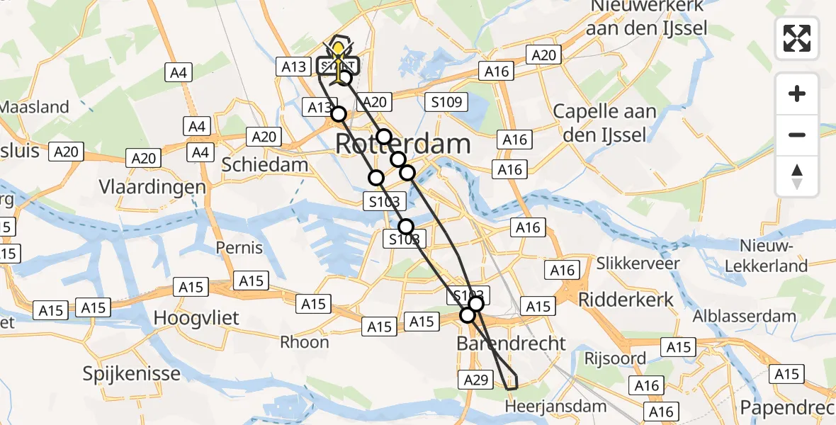 Routekaart van de vlucht: Lifeliner 2 naar Rotterdam The Hague Airport, Landzichtstraat