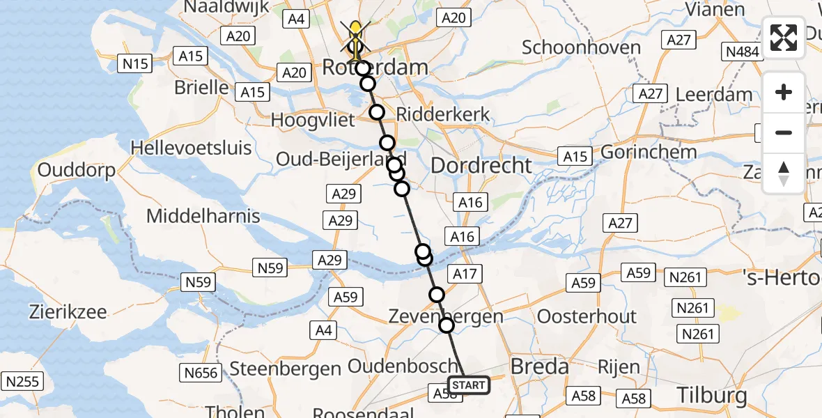 Routekaart van de vlucht: Lifeliner 2 naar Rotterdam The Hague Airport, Spoorlaan