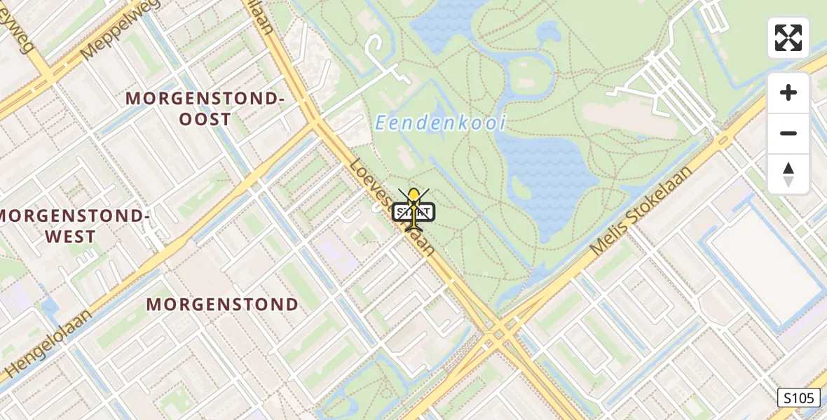 Routekaart van de vlucht: Lifeliner 2 naar Den Haag, Loevesteinlaan