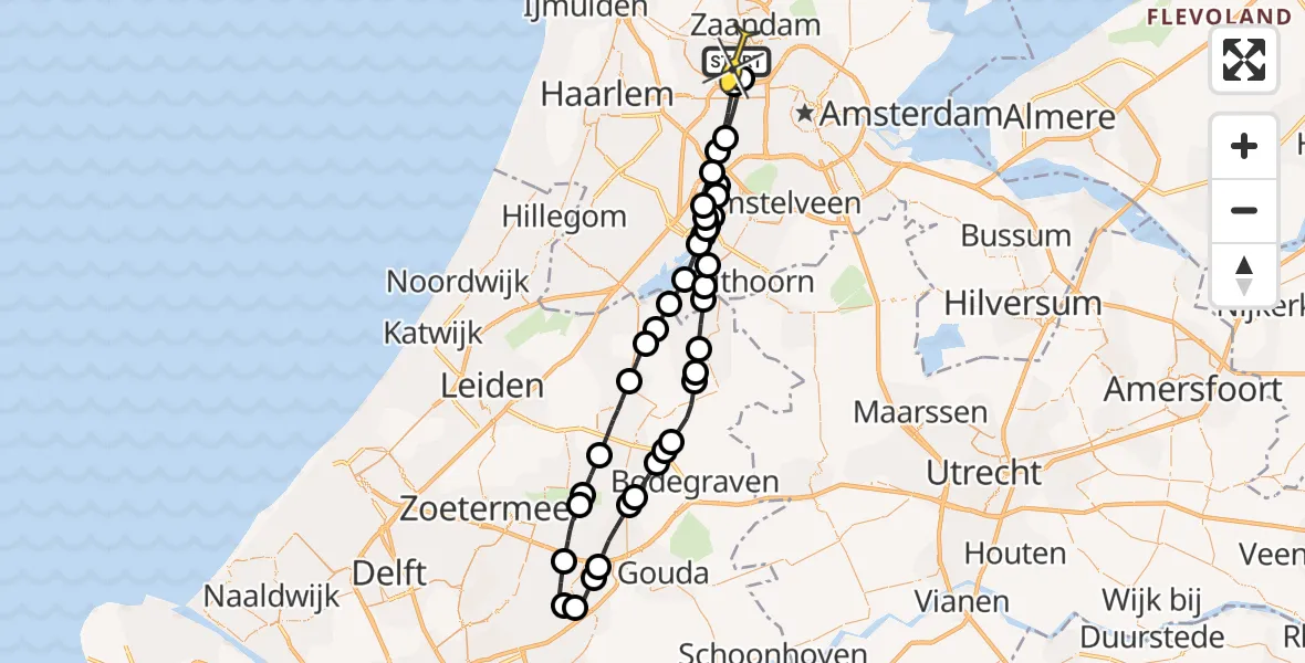 Routekaart van de vlucht: Lifeliner 1 naar Amsterdam Heliport, Nieuw-Zeelandweg