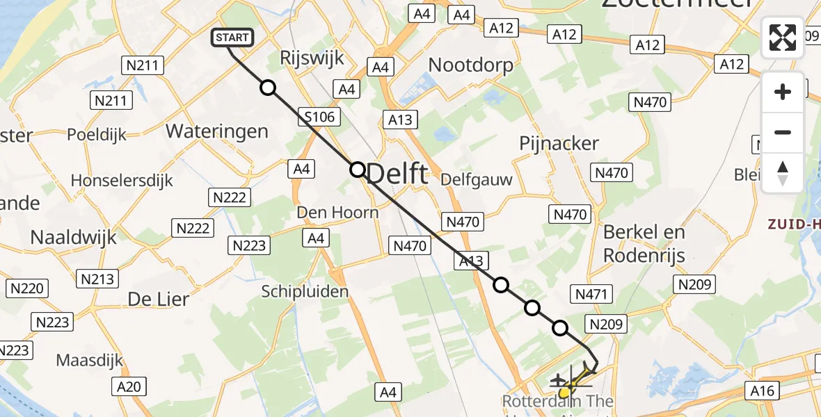 Routekaart van de vlucht: Lifeliner 2 naar Rotterdam The Hague Airport, Loevesteinlaan
