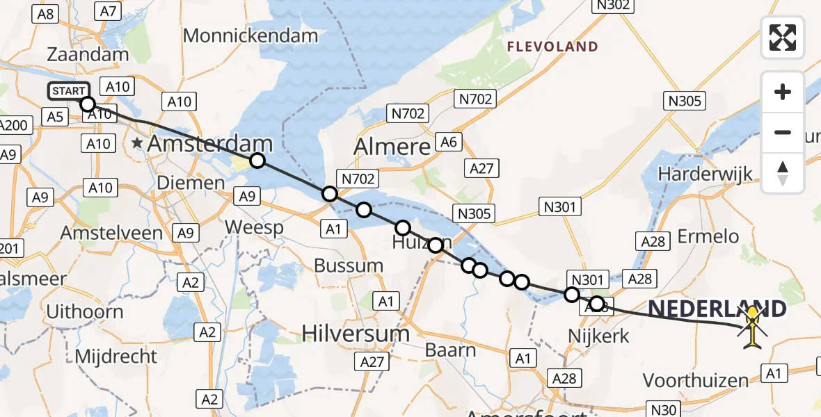 Routekaart van de vlucht: Lifeliner 1 naar Putten, Westhaven