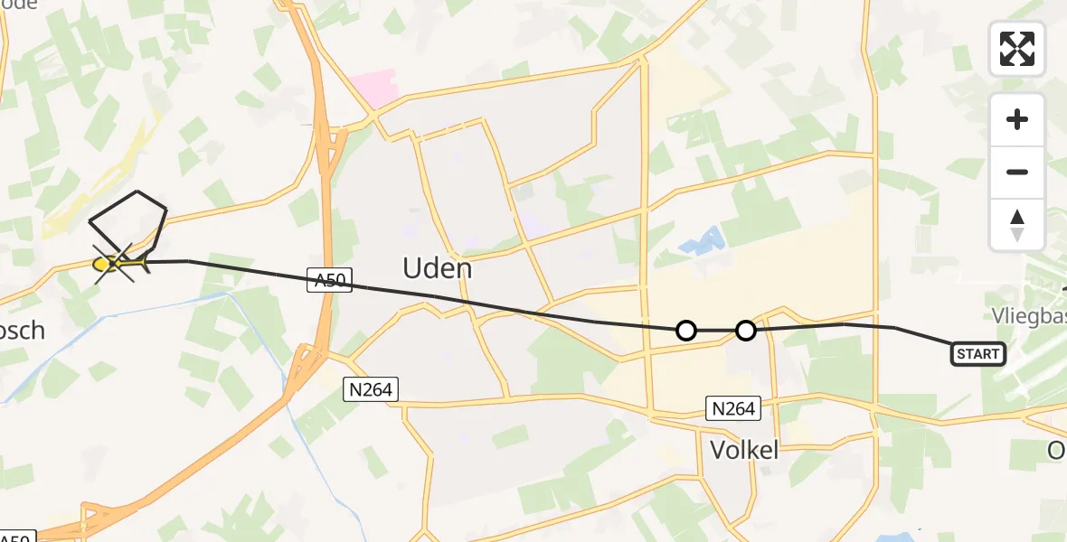 Routekaart van de vlucht: Lifeliner 3 naar Uden, Kromstraat