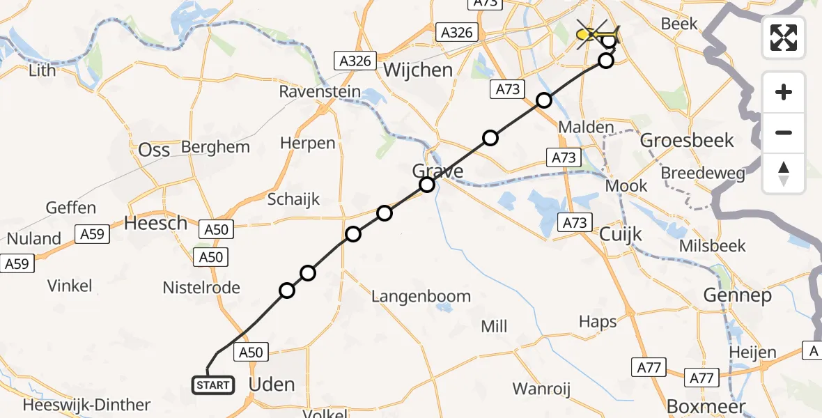 Routekaart van de vlucht: Lifeliner 3 naar Radboud Universitair Medisch Centrum, Raktweg