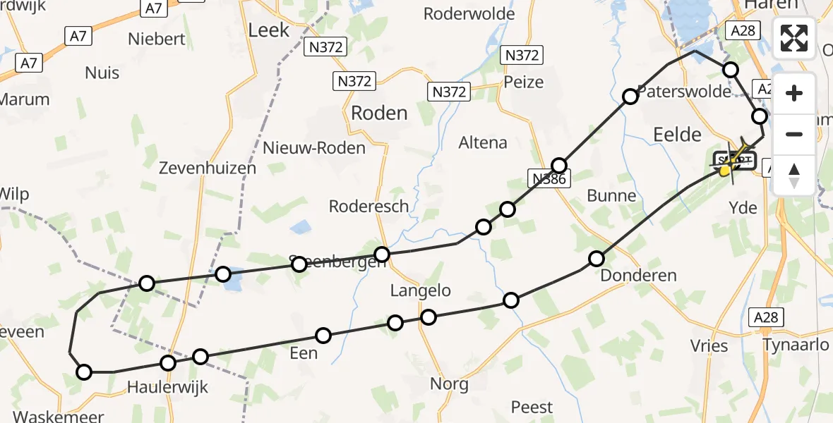 Routekaart van de vlucht: Lifeliner 4 naar Groningen Airport Eelde, Lugtenbergerweg