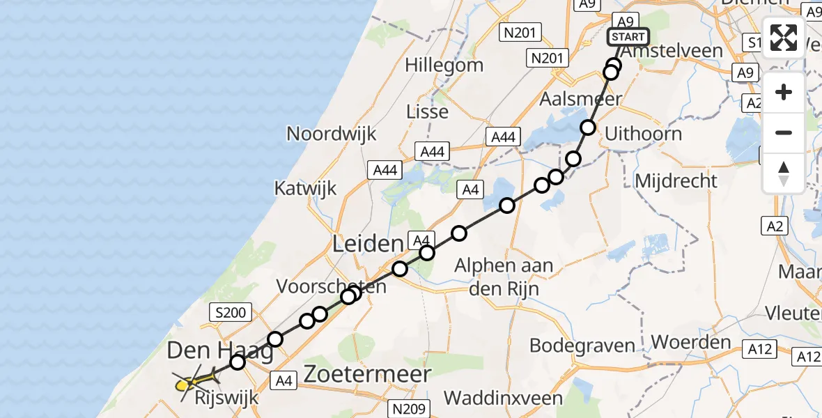 Routekaart van de vlucht: Politieheli naar Den Haag, Westerkimweg