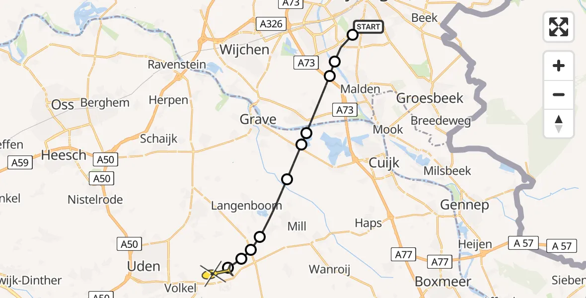 Routekaart van de vlucht: Lifeliner 3 naar Vliegbasis Volkel, Bijenkorf