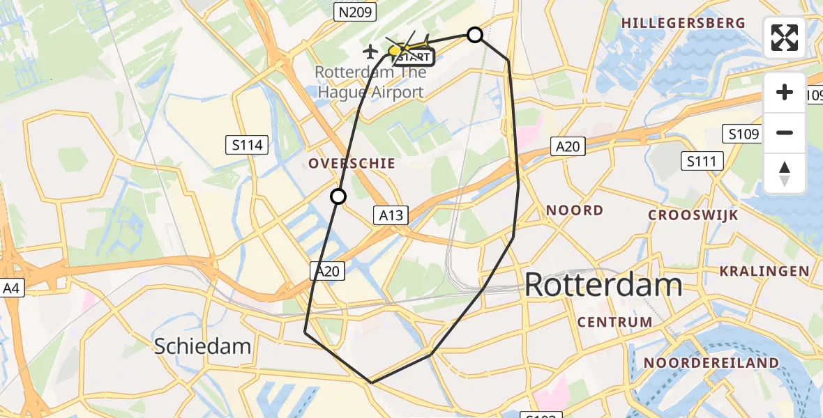 Routekaart van de vlucht: Lifeliner 2 naar Rotterdam The Hague Airport, Van der Duijn van Maasdamweg