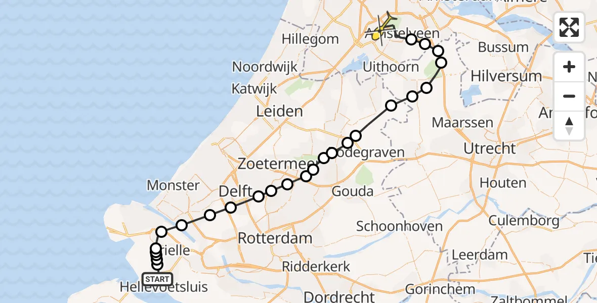 Routekaart van de vlucht: Politiehelikopter naar Schiphol, Breeweg
