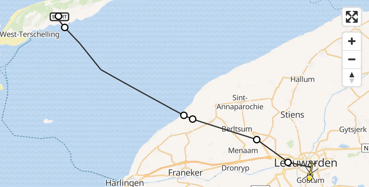 Routekaart van de vlucht: Ambulancehelikopter naar Leeuwarden, Stortumerdijk