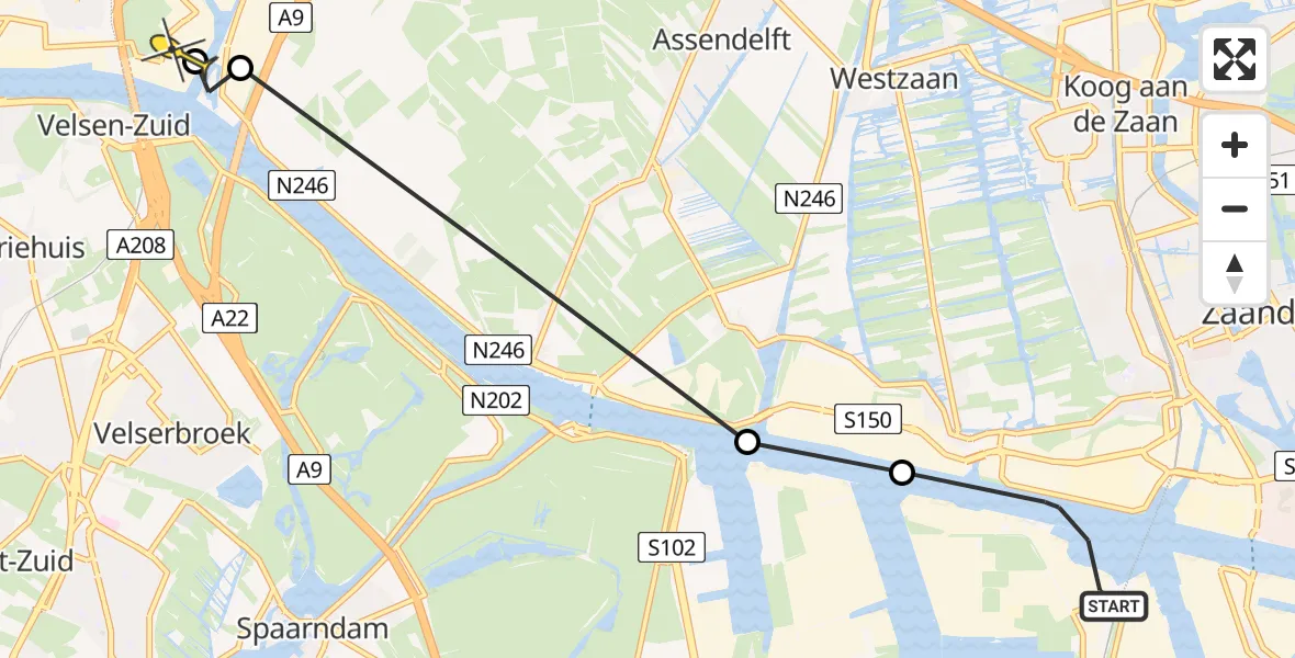 Routekaart van de vlucht: Lifeliner 1 naar Velsen-Noord, Kanaalkade