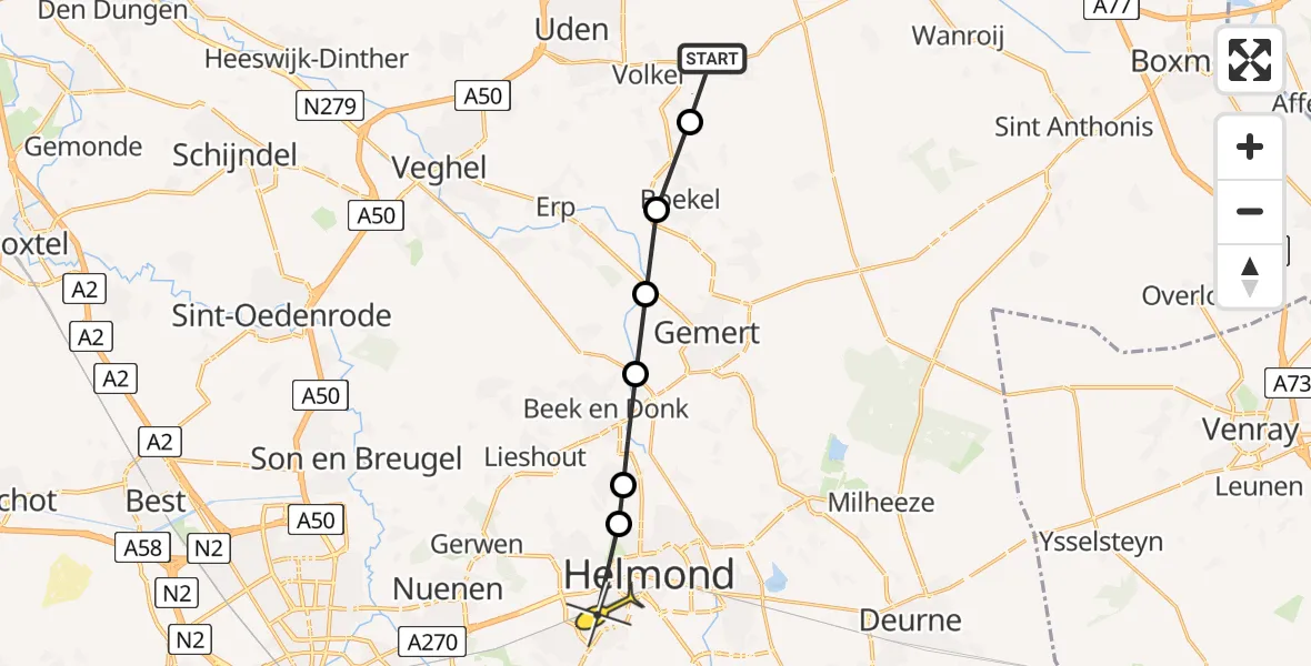 Routekaart van de vlucht: Lifeliner 3 naar Helmond, Biesthoeksche Loop