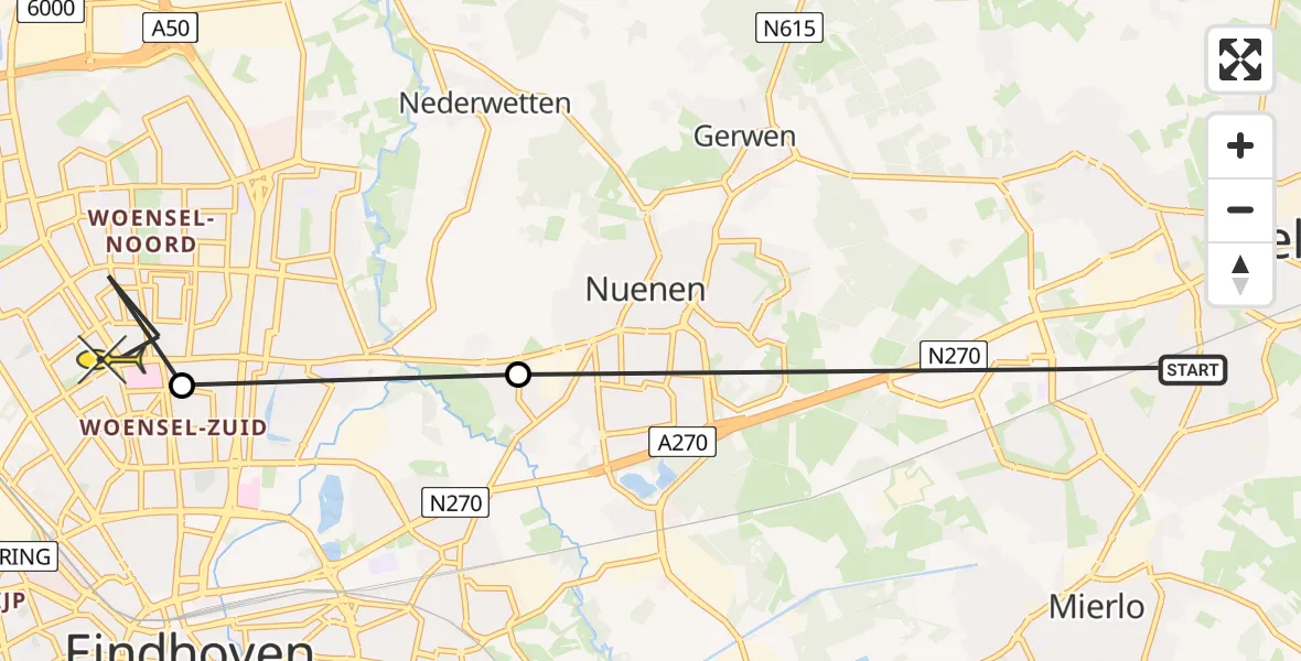 Routekaart van de vlucht: Lifeliner 3 naar Eindhoven, Medevoort