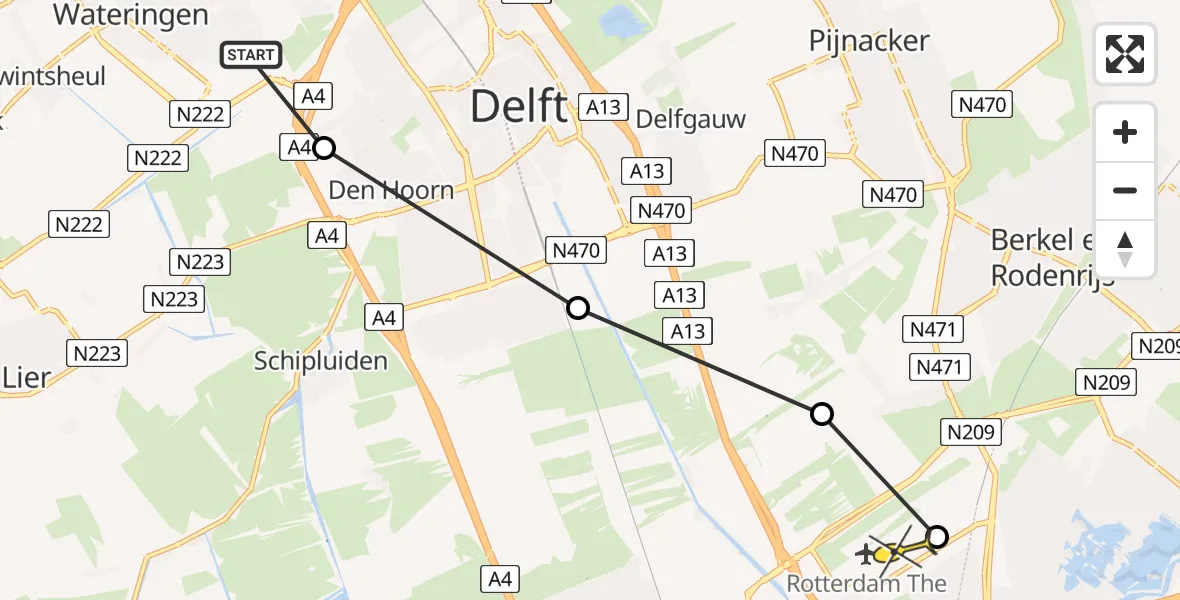 Routekaart van de vlucht: Lifeliner 2 naar Rotterdam The Hague Airport, Harnaschdreef