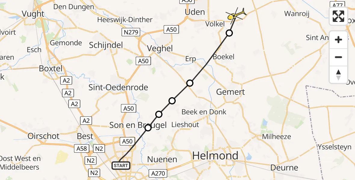 Routekaart van de vlucht: Lifeliner 3 naar Vliegbasis Volkel, Elckerlyclaan