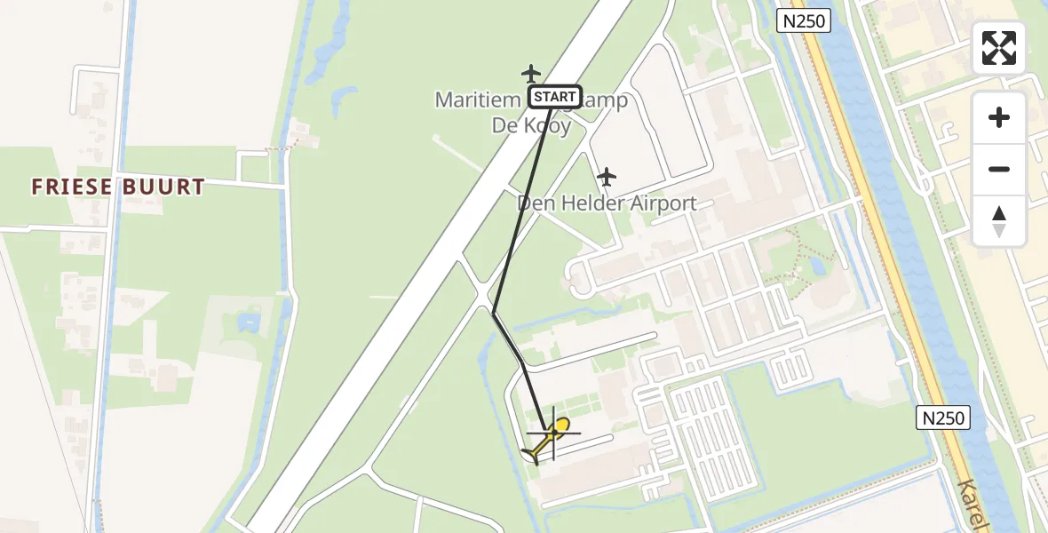 Routekaart van de vlucht: Kustwachthelikopter naar Vliegveld De Kooy, Luchthavenweg