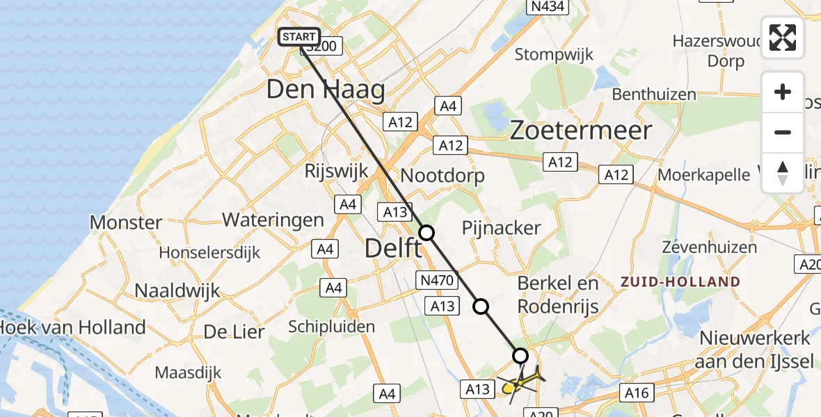 Routekaart van de vlucht: Lifeliner 2 naar Rotterdam The Hague Airport, Kerkhoflaan