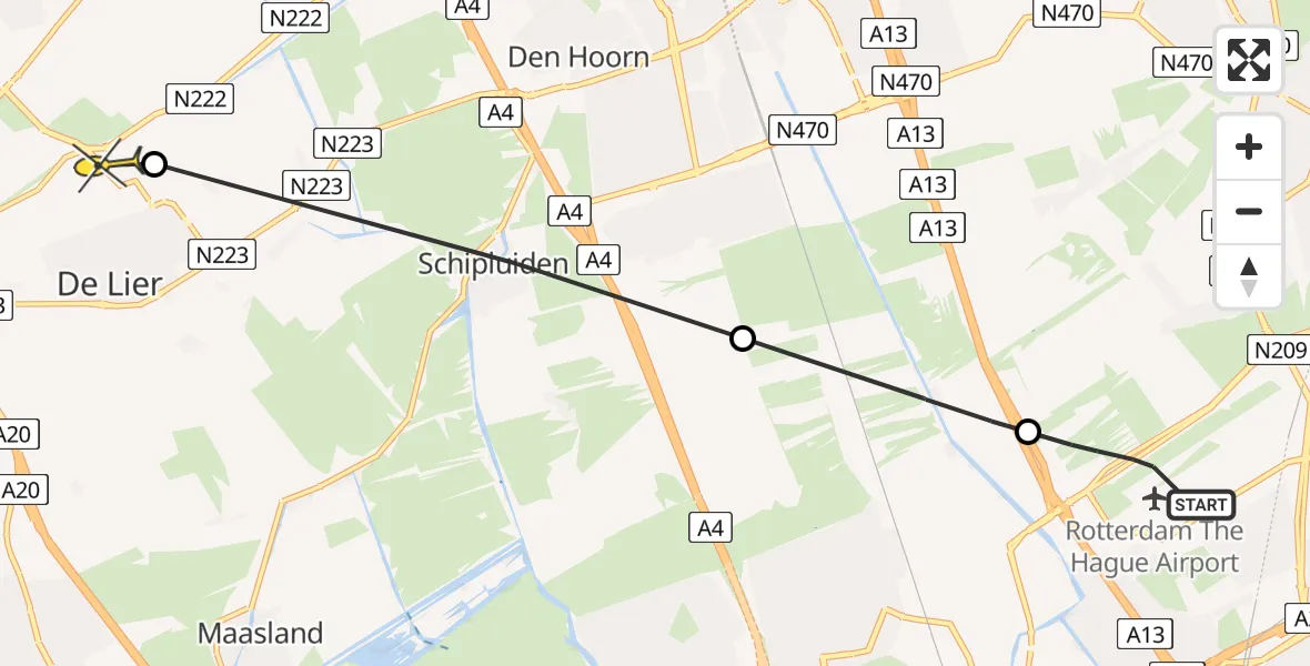 Routekaart van de vlucht: Lifeliner 2 naar Naaldwijk, Hoge Noordweg