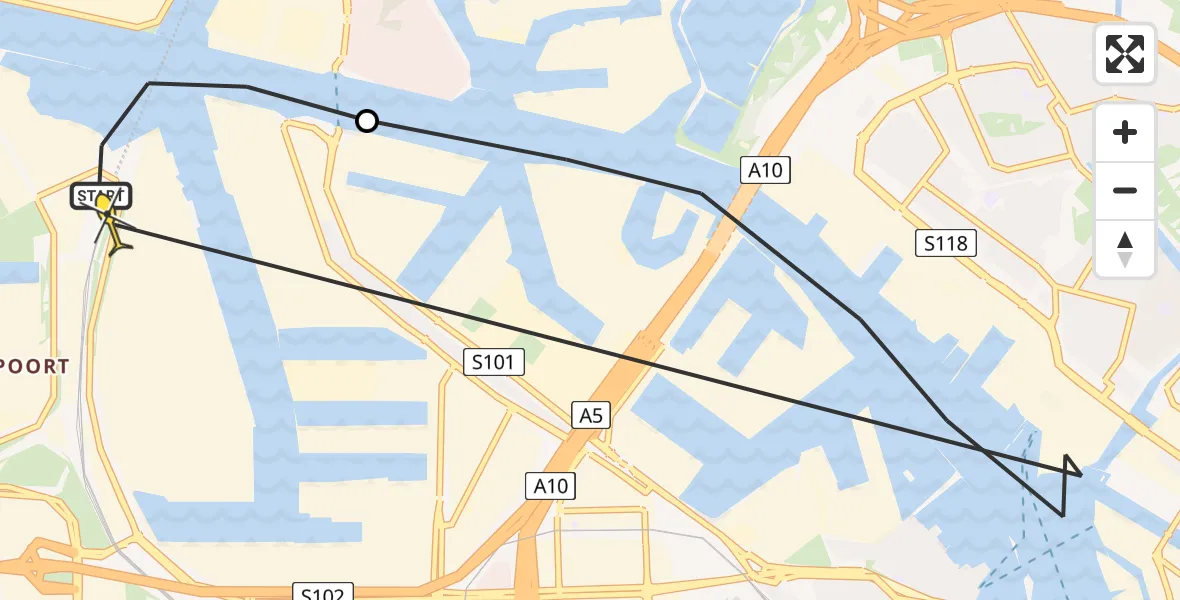 Routekaart van de vlucht: Lifeliner 1 naar Amsterdam Heliport, Stadsstrand Kanaal Noord