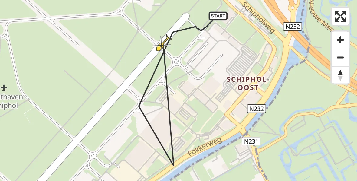 Vluchtroute Politiehelikopter van Schiphol naar Schiphol
