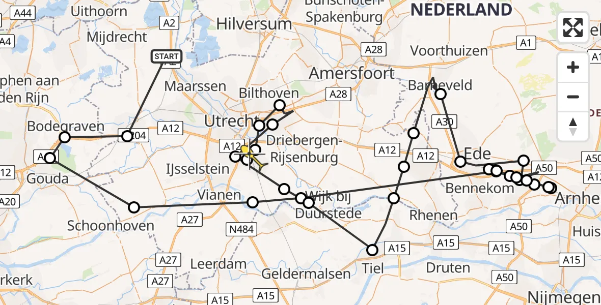 Routekaart van de vlucht: Politiehelikopter naar Houten, Parallelweg-Oost