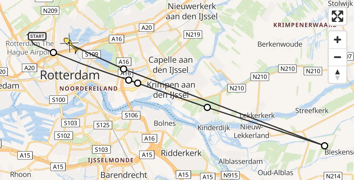 Routekaart van de vlucht: Lifeliner 2 naar Rotterdam, Buys Ballotlaan