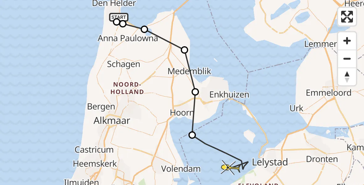 Routekaart van de vlucht: Kustwachthelikopter naar Lelystad, Middenvliet