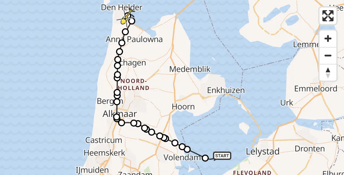 Routekaart van de vlucht: Kustwachthelikopter naar Vliegveld De Kooy, Karel Doormanweg