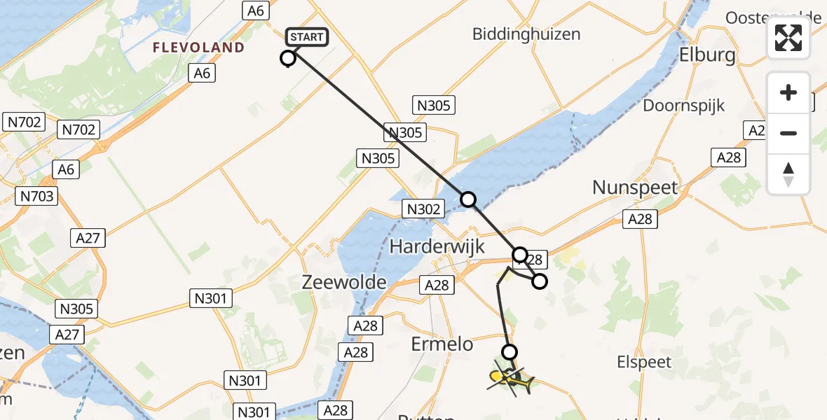 Routekaart van de vlucht: Traumaheli naar Ermelo, Eendenweg