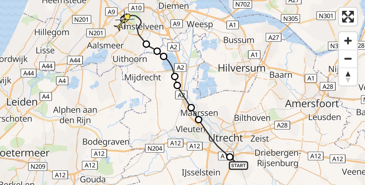 Routekaart van de vlucht: Politieheli naar Schiphol, Hoefbladhof