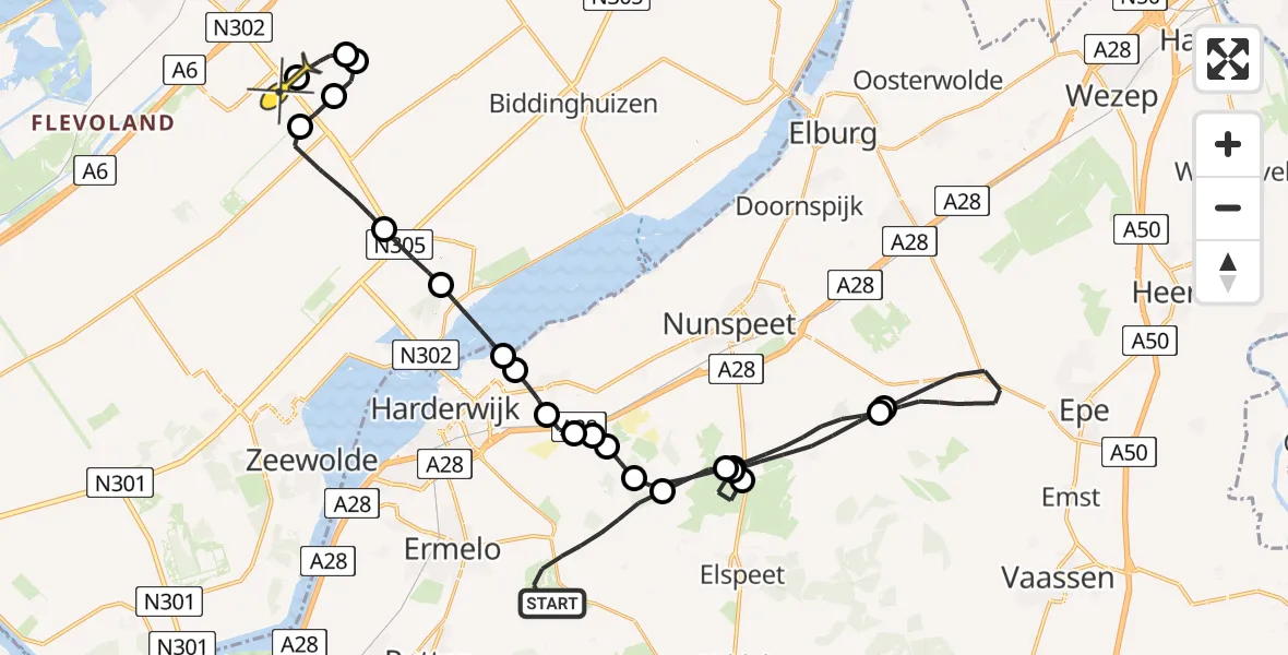 Routekaart van de vlucht: Traumahelikopter naar Lelystad Airport, Ermelose Heide
