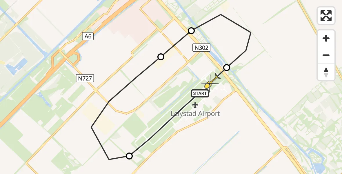 Routekaart van de vlucht: Traumahelikopter naar Lelystad Airport, Flamingoweg