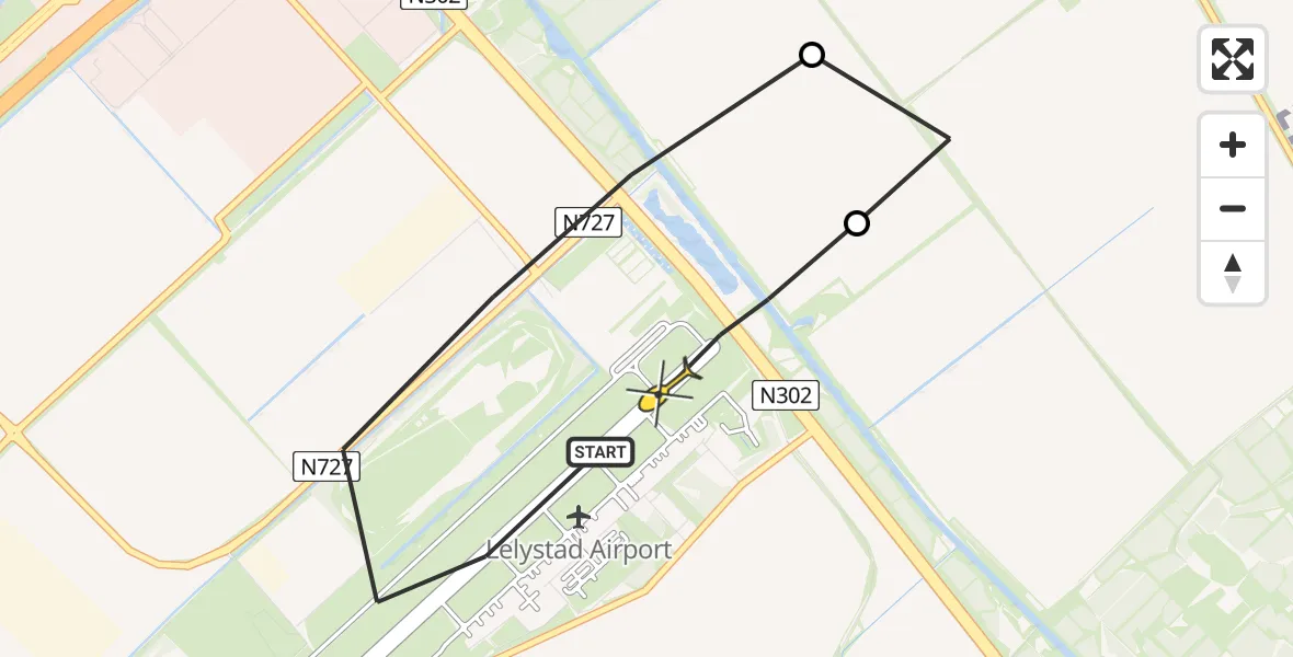Routekaart van de vlucht: Traumaheli naar Lelystad Airport, Emoeweg