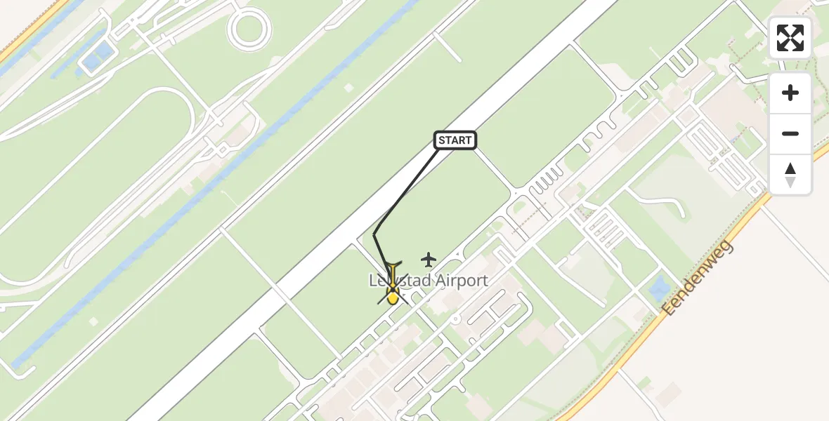 Routekaart van de vlucht: Traumahelikopter naar Lelystad Airport, Emoeweg