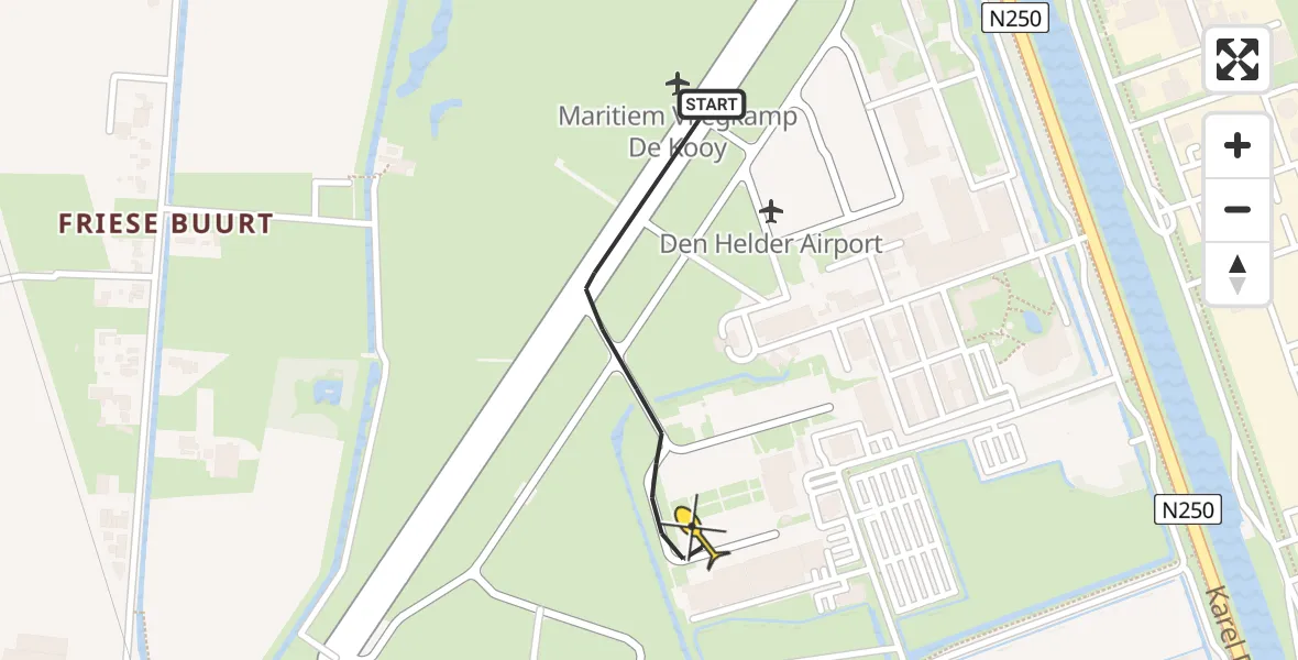 Routekaart van de vlucht: Kustwachthelikopter naar Vliegveld De Kooy, Luchthavenweg