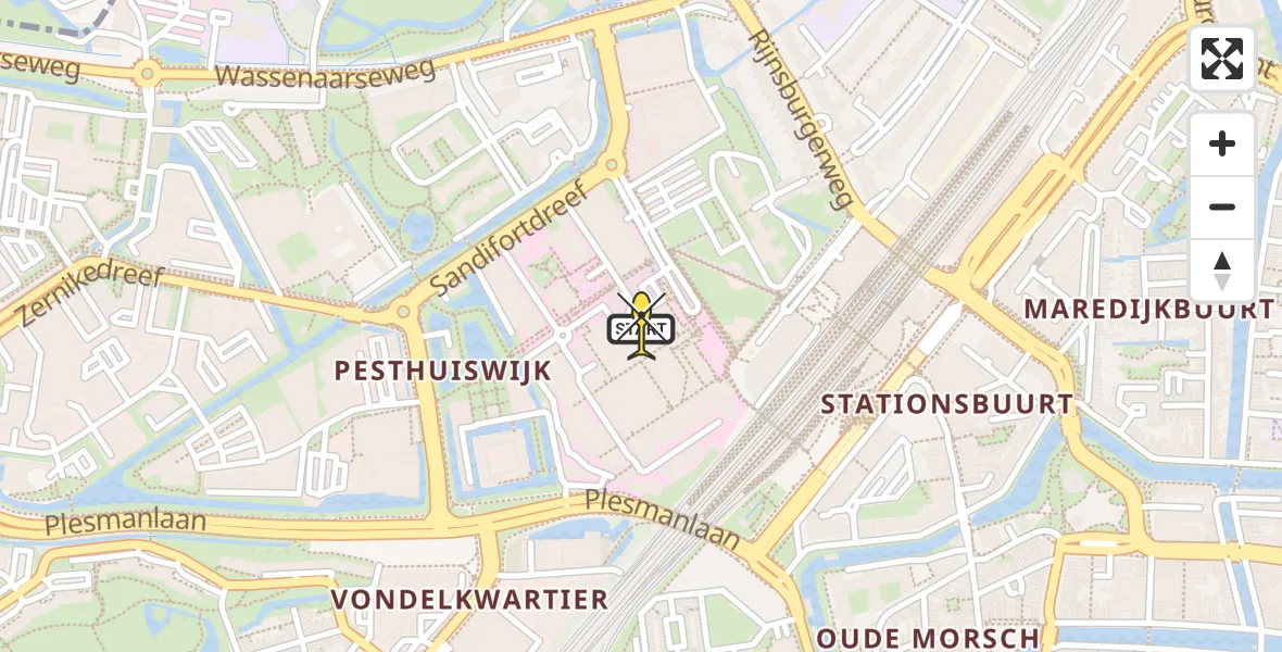 Routekaart van de vlucht: Lifeliner 2 naar Leiden, Albinusdreef