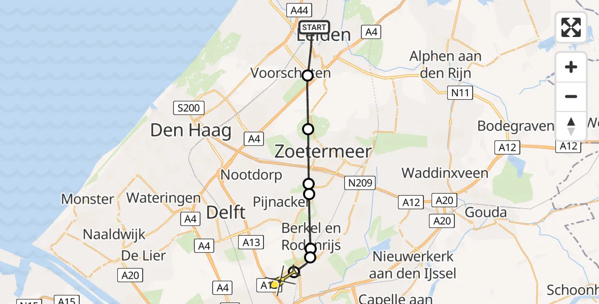 Routekaart van de vlucht: Lifeliner 2 naar Rotterdam The Hague Airport, Albinusdreef