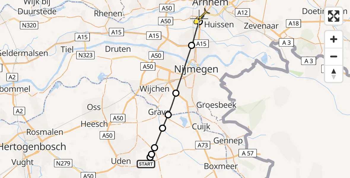 Routekaart van de vlucht: Lifeliner 3 naar Arnhem, Zeelandsedijk