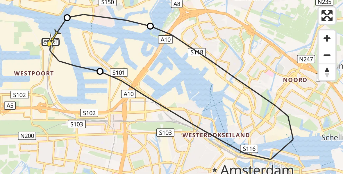 Routekaart van de vlucht: Lifeliner 1 naar Amsterdam Heliport, Westhaven