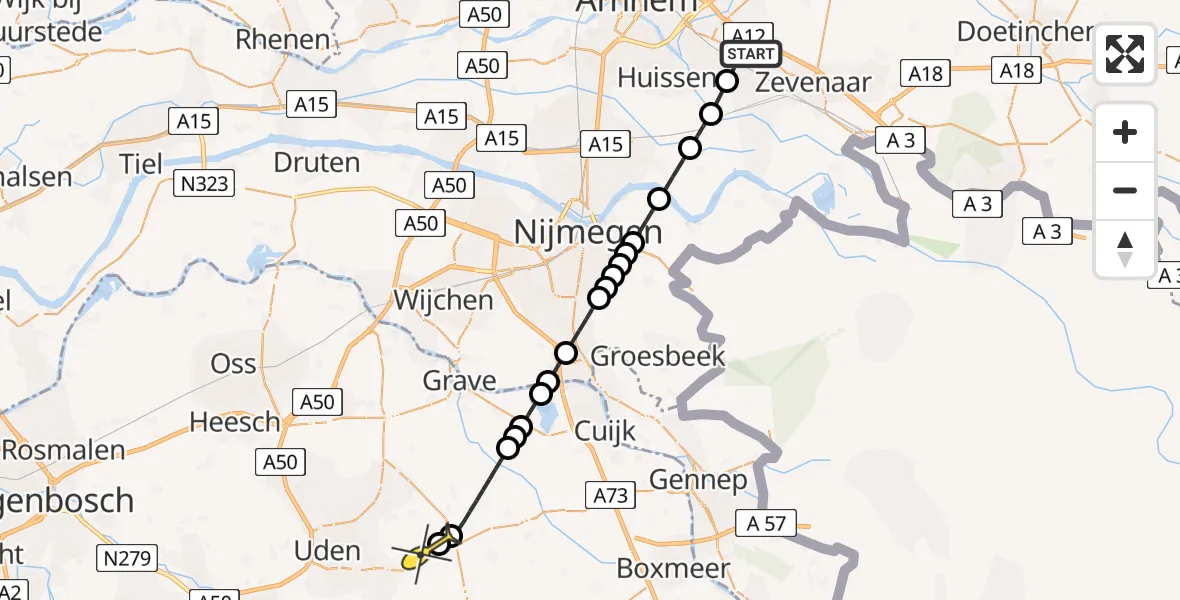 Routekaart van de vlucht: Lifeliner 3 naar Vliegbasis Volkel, Capella