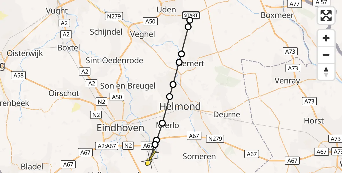 Routekaart van de vlucht: Lifeliner 3 naar Heeze, Muizenstraat